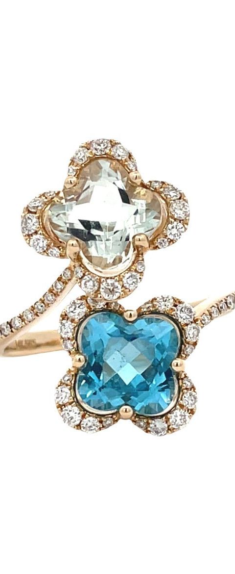 Vintage 14K Gold Cluster Ring with Topaz and Prasiolite